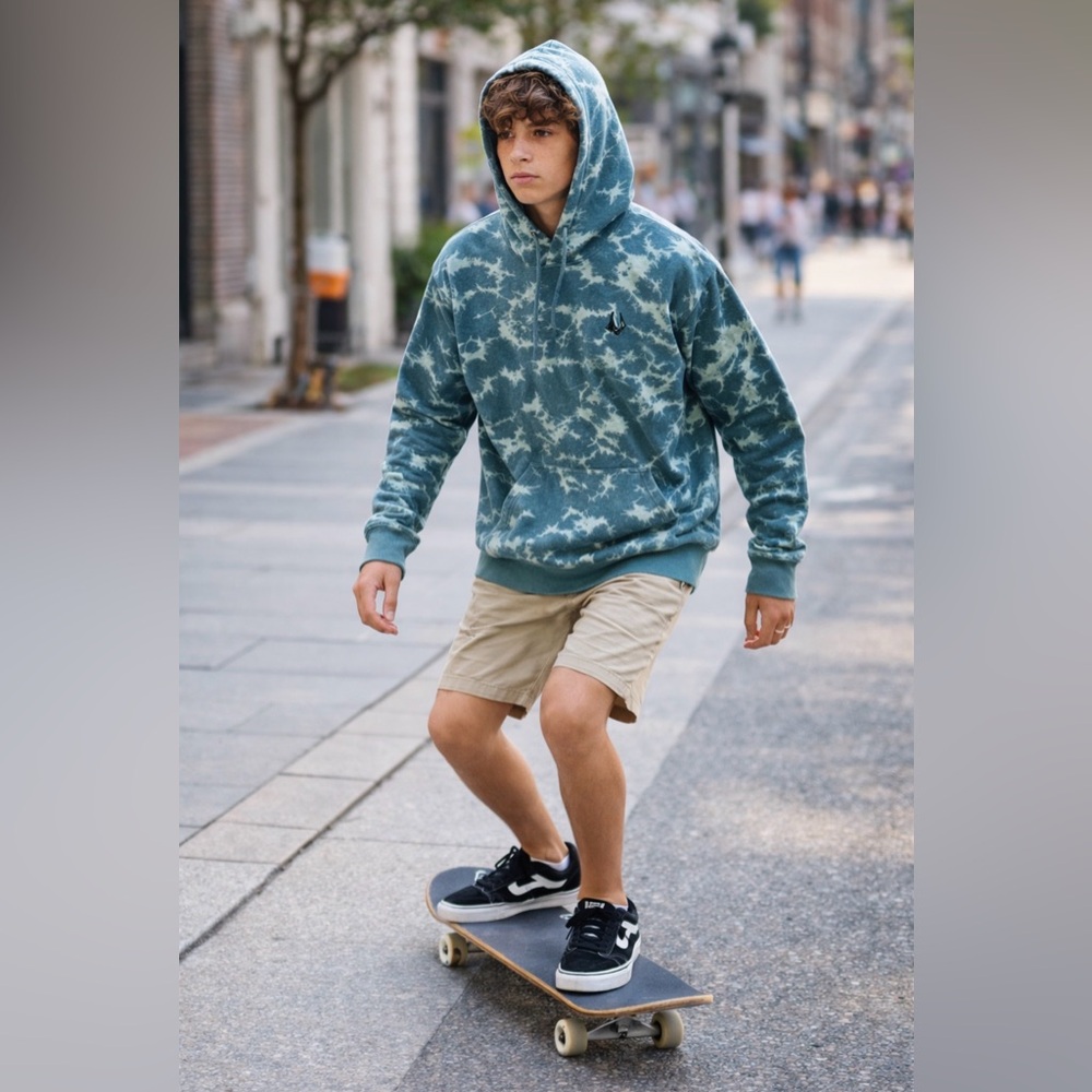Mens M Volcom Blue-Teal Patterned Hoodie sweatshirt comfy skater